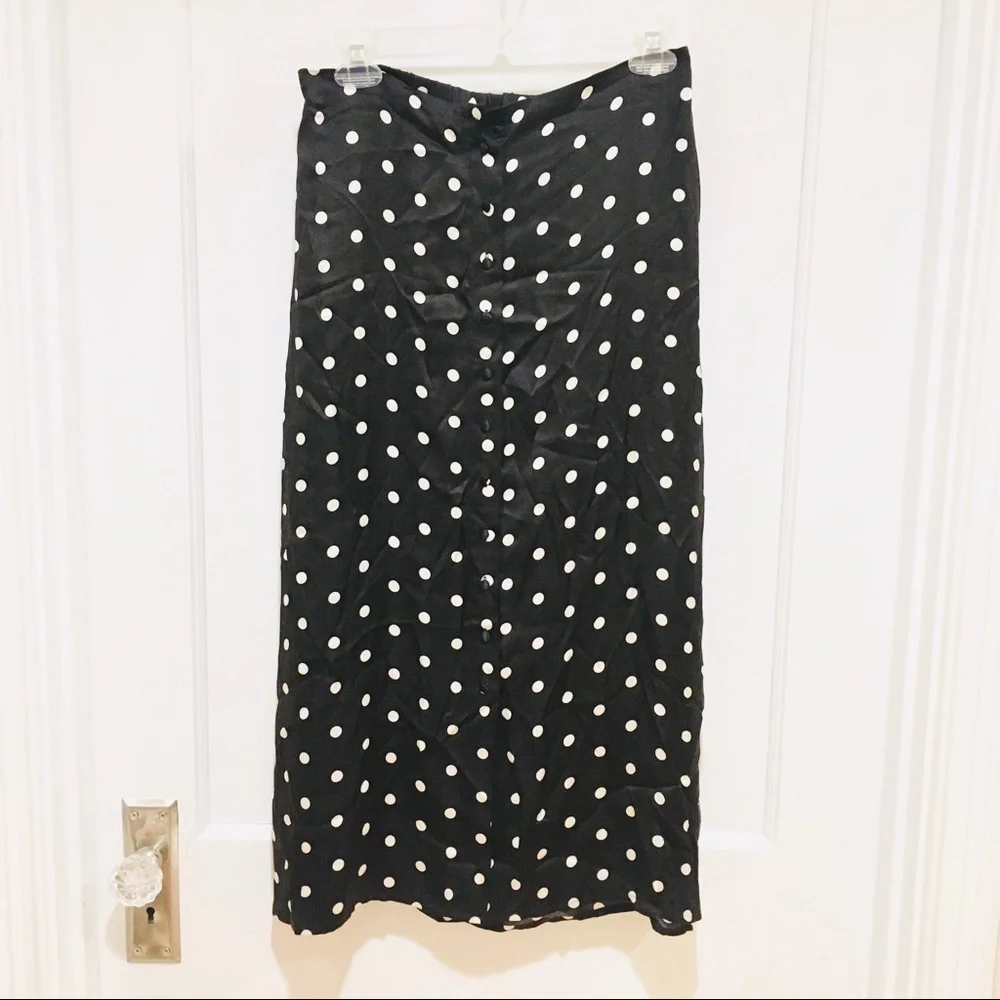 NWT Cami NYC Annabelle Silk Midi Skirt Vintage Dot Black White Small